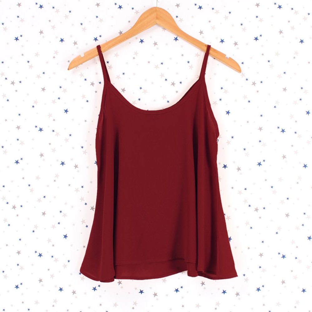 Chiffon Blouse Cami Tank Top Burgundy - Picture 4 of 5